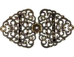 Dirndlschürzenschließe "Tamina" mit Perle und Blüten mit Kristallen von Swarovski® Halbrund 51458-3 Ame - Steg 3 cm - Altgold