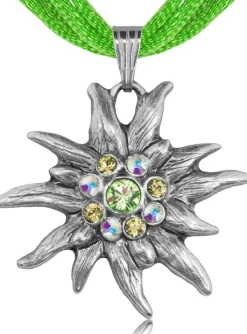 Edelweiß Halskette mit Kristallen von Swarovski® - Apfelgrün