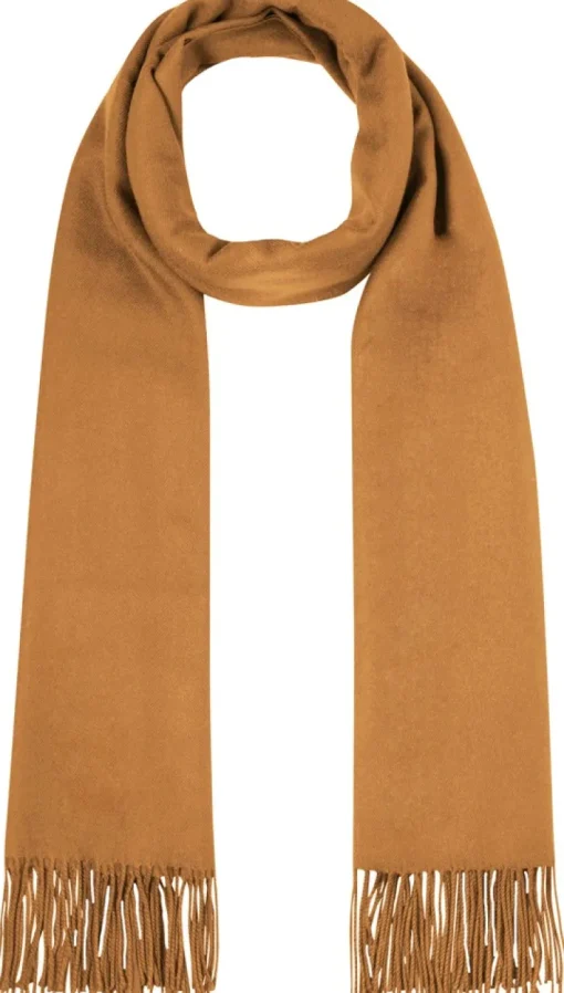 Fransen Schal Stola mit Kaschmir uni - Cognac