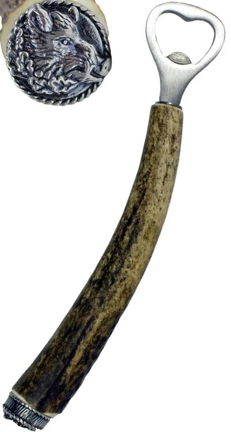 Funk Hirschhorn Flaschenöffner mit Zierkappe | Wildschwein