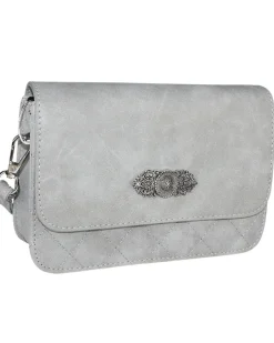 Gesteppte Handtasche "Fabia" mit Trachten Applikation | Hellgrau