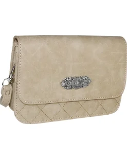 Gesteppte Handtasche "Fabia" mit Trachten Applikation | Hellbraun