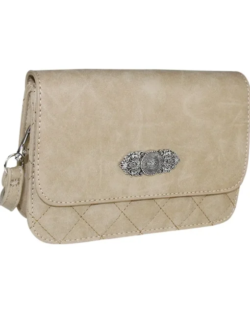 Gesteppte Handtasche "Fabia" mit Trachten Applikation | Hellbraun