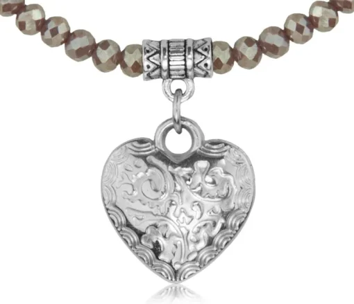 Glas Perlen Halskette mit Herz - Taupe