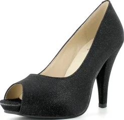 Glitzer Peeptoe Damen Schuhe - Schwarz