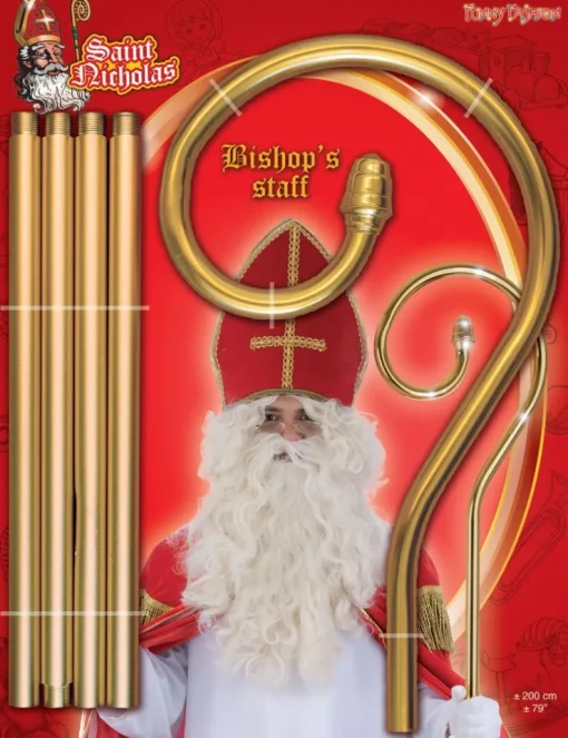 Goldener Sankt Nikolausstab Bischofstab - Metall 200 cm | Hirtenstab Weihnachten