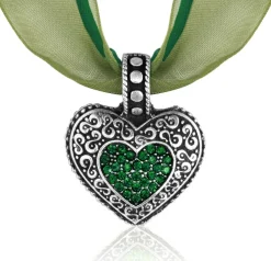 Halskette Ornament Herz mit Kristallen von Swarovski® - Tannengrün