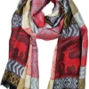 Halstuch Schal mit Hirsch Stickereien - Rot