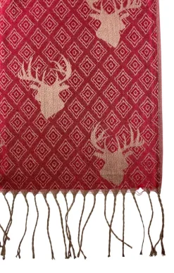 Halstuch Schal mit Hirschkopf Motiv 185 x 70 cm | Dunkelrot / Gold