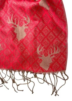 Halstuch Schal mit Hirschkopf Motiv 185 x 70 cm | Rot / Gold