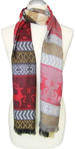 Halstuch Schal mit Hirsch Stickereien - Rot