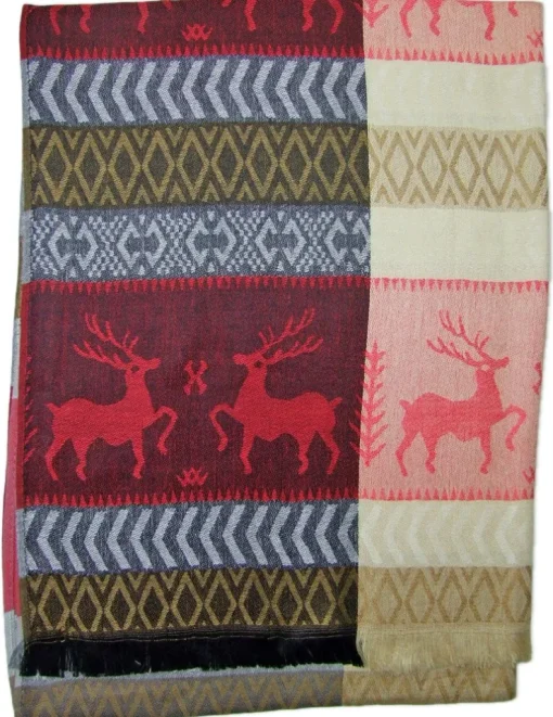 Halstuch Schal mit Hirsch Stickereien - Rot