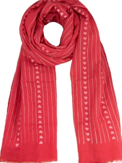 Halstuch Schal Unifarben mit Herzen und Glitzer Streifen 185 x 70 cm | Rot