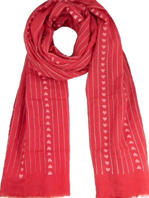 Halstuch Schal Unifarben mit Herzen und Glitzer Streifen 185 x 70 cm | Rot