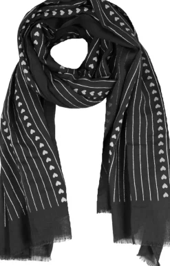 Halstuch Schal Unifarben mit Herzen und Glitzer Streifen 185 x 70 cm | Schwarz