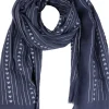 Halstuch Schal Unifarben mit Herzen und Glitzer Streifen 185 x 70 cm | Dunkelblau