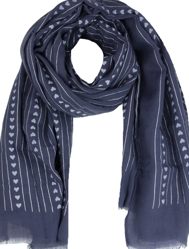 Halstuch Schal Unifarben mit Herzen und Glitzer Streifen 185 x 70 cm | Dunkelblau