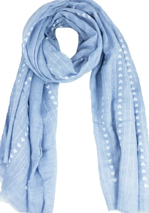 Halstuch Schal Unifarben mit Herzen und Glitzer Streifen 185 x 70 cm | Hellblau