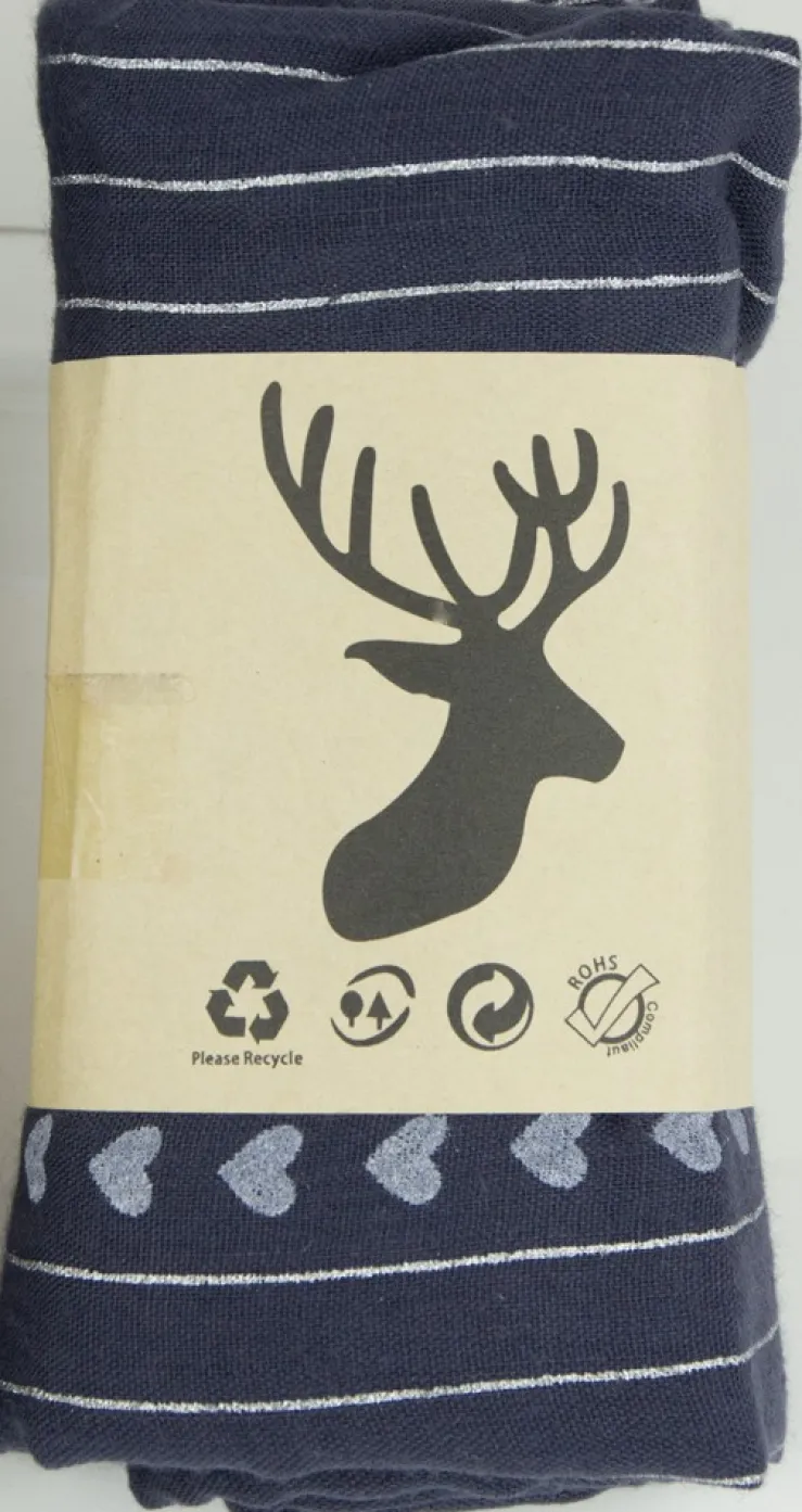 Halstuch Schal Unifarben mit Herzen und Glitzer Streifen 185 x 70 cm | Dunkelblau