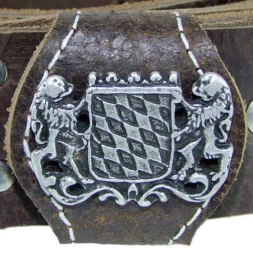 Herren Trachten Ledergürtel - Dunkelbraun mit Bayern Wappen und Ziernaht