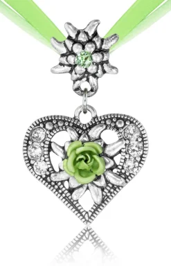 Herz Trachten Halskette mit Rose und Edelweiß | Hellgrün
