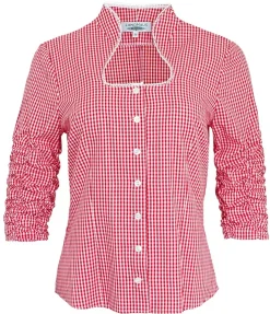 Hiebaum Damen Langarm Trachten Bluse "Nora" | Rot