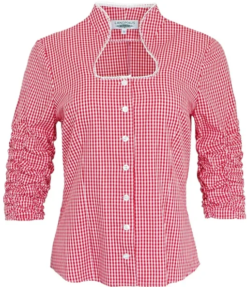 Hiebaum Damen Langarm Trachten Bluse "Nora" | Rot