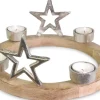 Holz Adventskranz mit Sternen für Teelichter Ø 25 cm | 75219 - Silber Kerzenhalter