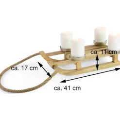 Holz Deko-Schlitten mit 4 Adventskerzenhaltern 41 x 11 cm | 24743 - Adventskranz