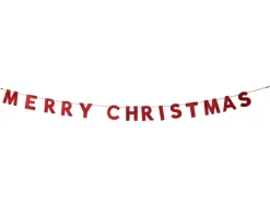 Holz Girlande mit Schriftzug "Merry Christmas" 190x10 cm | 12459 - Rot