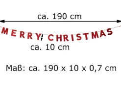 Holz Girlande mit Schriftzug "Merry Christmas" 190x10 cm | 12459 - Rot