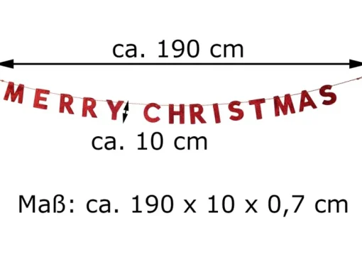 Holz Girlande mit Schriftzug "Merry Christmas" 190x10 cm | 12459 - Rot