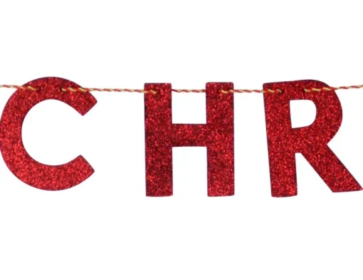 Holz Girlande mit Schriftzug "Merry Christmas" 190x10 cm | 12459 - Rot