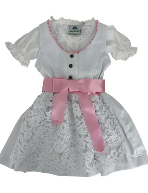 Isar-Trachten Baby Dirndl "Maite" 3-tlg. mit Bluse 63001 | Weiß Rosa