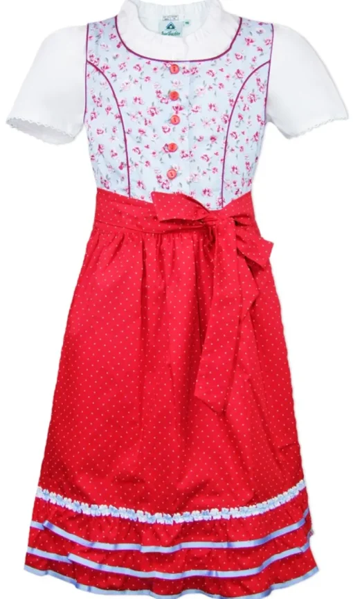 Isar-Trachten Dirndl "Paula" 3-tlg. mit Bluse 64296 | Hellblau Rot