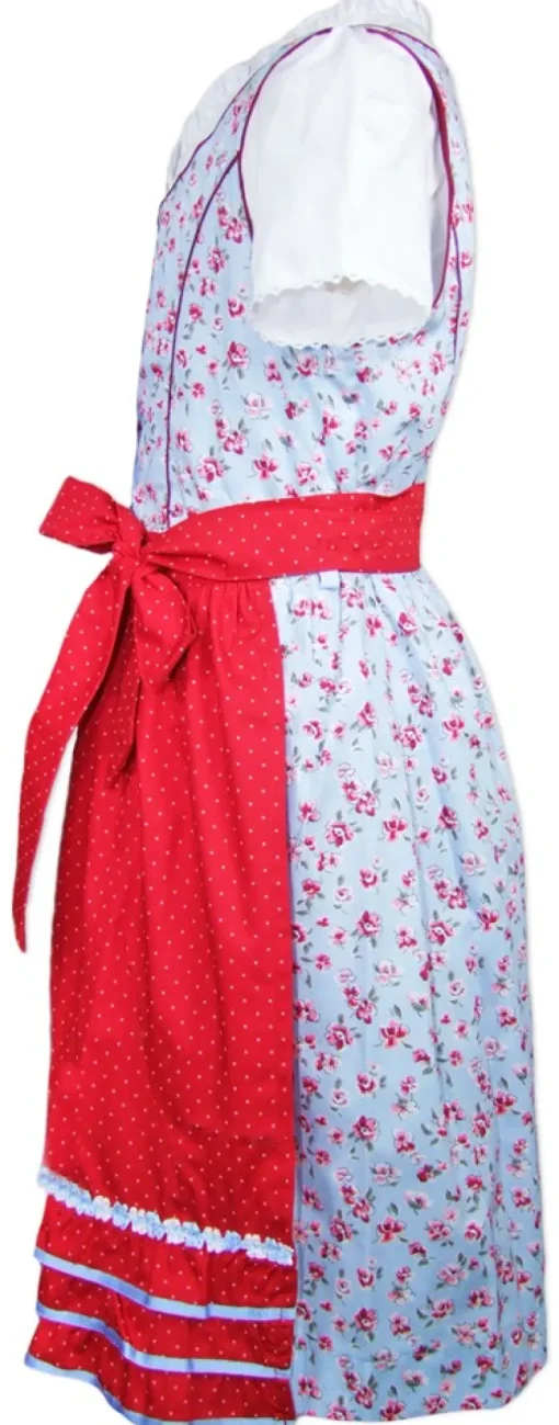 Isar-Trachten Dirndl "Paula" 3-tlg. mit Bluse 64296 | Hellblau Rot