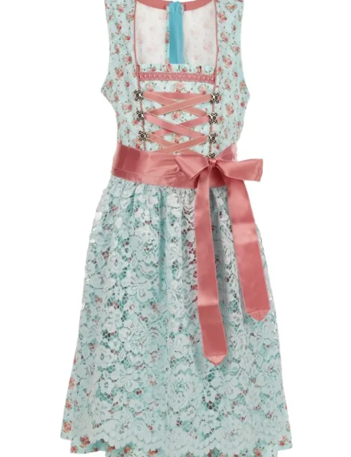 Isar-Trachten Jugend Dirndl "Sandra" mit Spitzenschürze 44772 | Hellblau Rosa