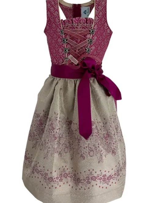 Isar-Trachten Jugend Dirndl "Beata" Blümchenmuster 43633 | Beere Champagner
