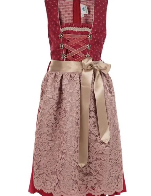 Isar-Trachten Jugend Dirndl "Vanessa" Spitzenschürze 64641 | Bordeaux Altrosa