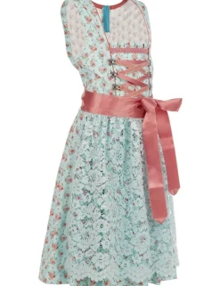 Isar-Trachten Jugend Dirndl "Sandra" mit Spitzenschürze 44772 | Hellblau Rosa