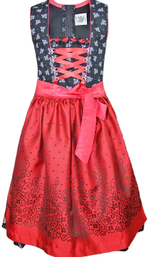 Isar-Trachten Jugend Dirndl "Ava" 2-tlg. | Schwarz Rot