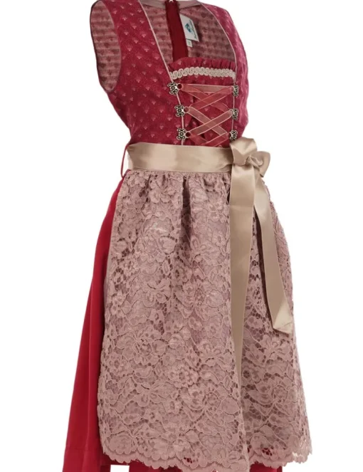 Isar-Trachten Jugend Dirndl "Vanessa" Spitzenschürze 64641 | Bordeaux Altrosa