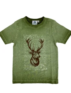 Isar-Trachten Jungen T-Shirt mit Hirschmotiv 52780 | Olivgrün