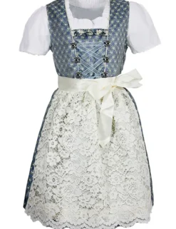 Isar-Trachten Kinder Dirndl "Sarah" 3-tlg. mit Bluse Spitzenschürze 63202 | Blau Creme