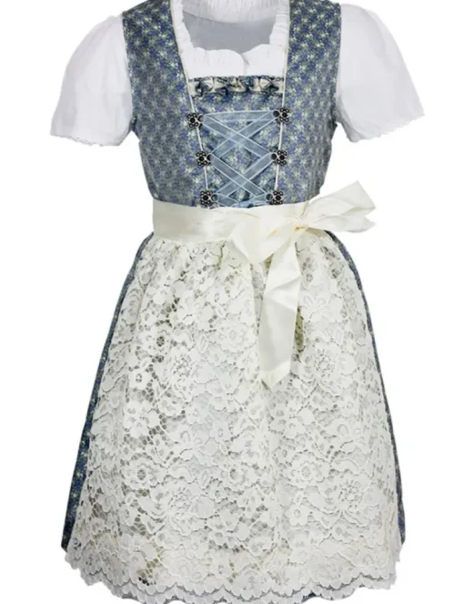 Isar-Trachten Kinder Dirndl "Sarah" 3-tlg. mit Bluse Spitzenschürze 63202 | Blau Creme