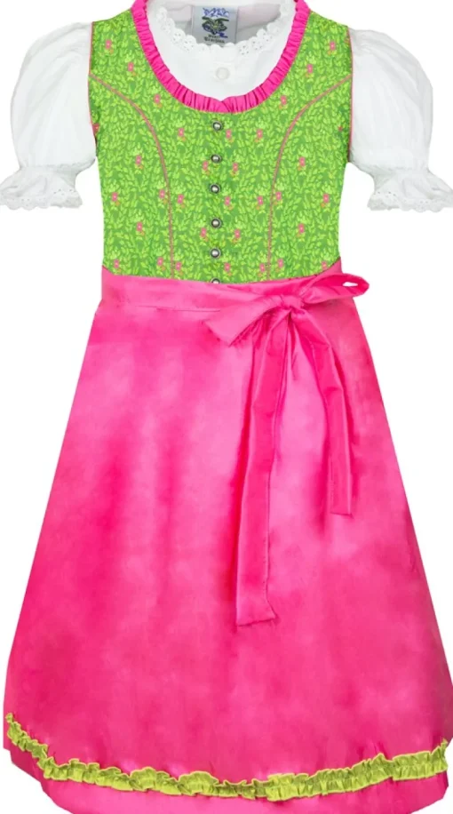 Isar-Trachten Kinder Dirndl "Mandy" 3-tlg. mit Bluse 64143 | Festlich Pink Grün