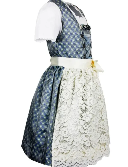 Isar-Trachten Kinder Dirndl "Sarah" 3-tlg. mit Bluse Spitzenschürze 63202 | Blau Creme