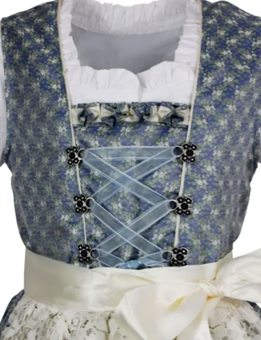 Isar-Trachten Kinder Dirndl "Sarah" 3-tlg. mit Bluse Spitzenschürze 63202 | Blau Creme