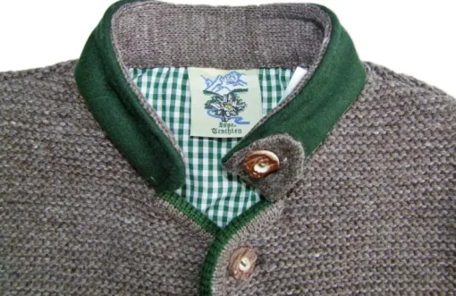 Isar-Trachten Kinder Janker mit Stehkragen 47087 | Strickjacke Braun