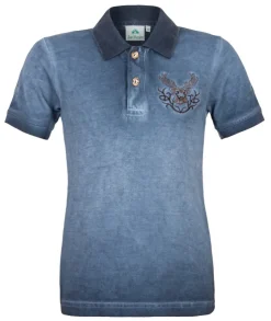 Isar-Trachten Kinder Poloshirt "Kilian" im Used Look | Jeansblau